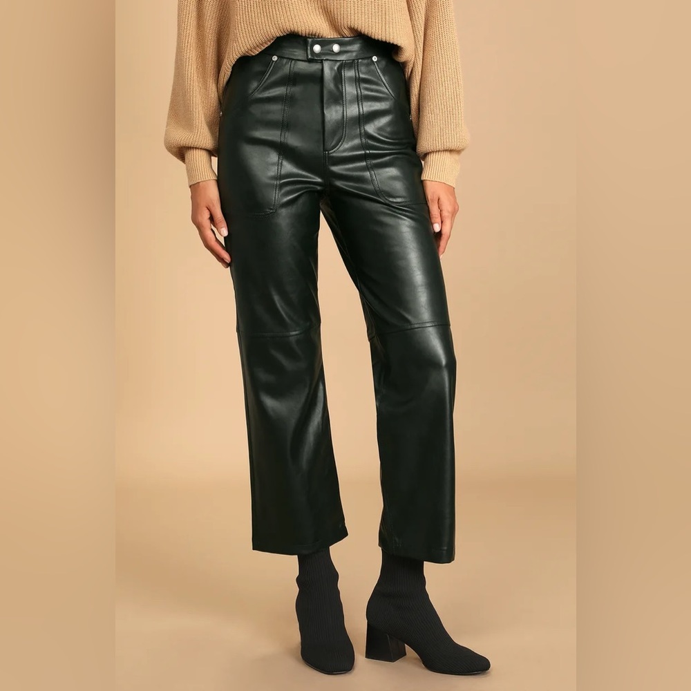 The Baxter Dark Green Vegan Leather Straight Leg Pants - Blank NYC